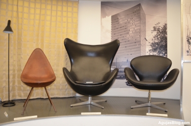 From left, the Drop Chair, Egg Chair and Swan Chair. Designed by Arne Jacobsen, 1957.